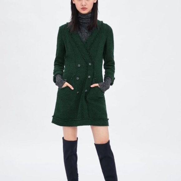 Zara Green Tweed Blazer Dress with Rhinestones - Picture 1 of 5